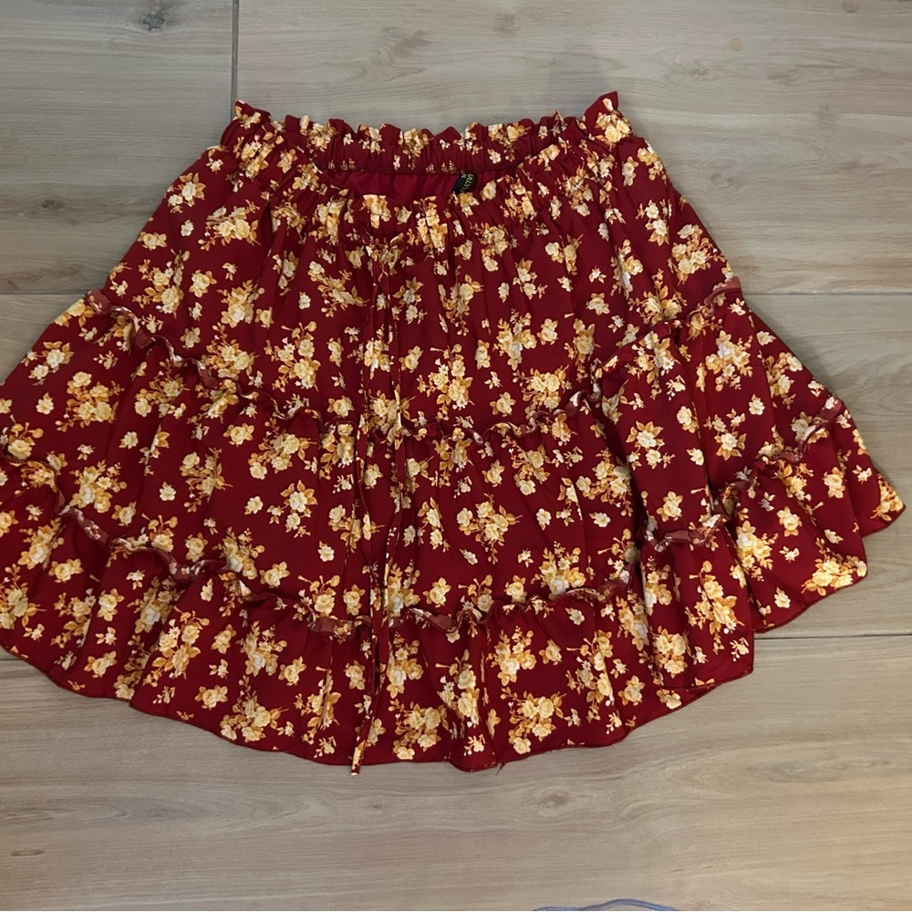 NEW Boho Floral Print Mini Skirt High Waist Drawstring Built in Shorts XL